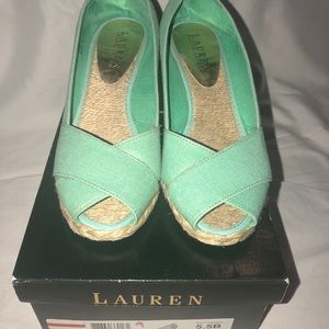 Ralph Lauren green metallic wedges